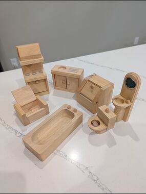 PlanToys Wooden Dollhouse Bathroom Furniture Set Tub Sink Toilet Eco Toy Thailan